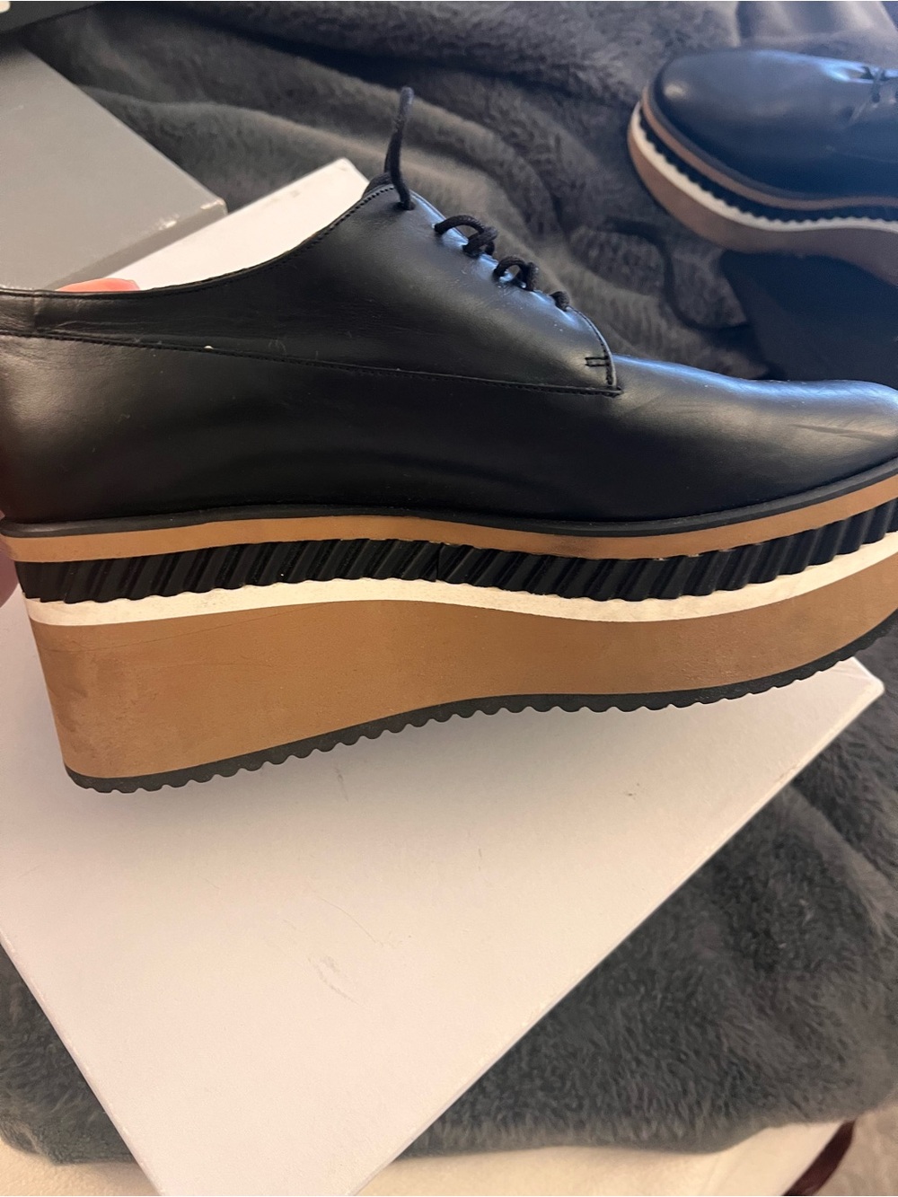 Black Leather Platform Oxford with Layered Tan Sole